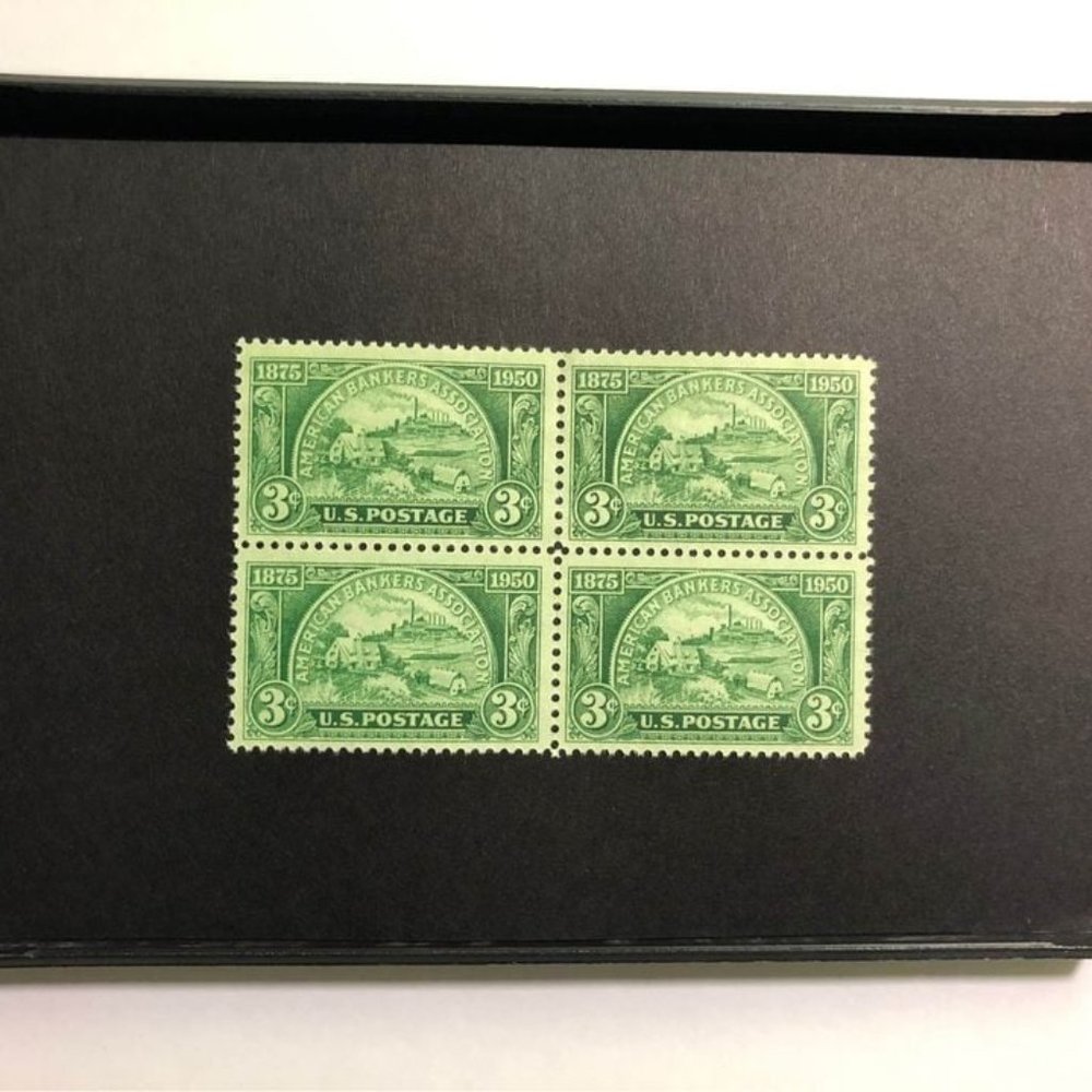 1950 Bankers 4x6 Framed Stamp Art, Unused Vintage USA #987.